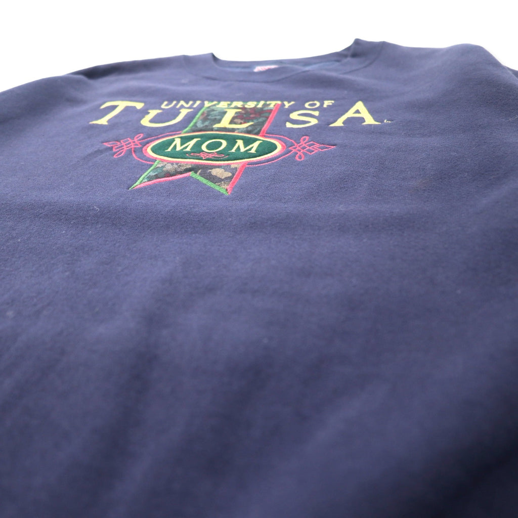 JAN SPORT Made in USA 90's College Embroidery Sweatshirt M Navy Cotton Brushed Back UNIVERSITY OF TULSA