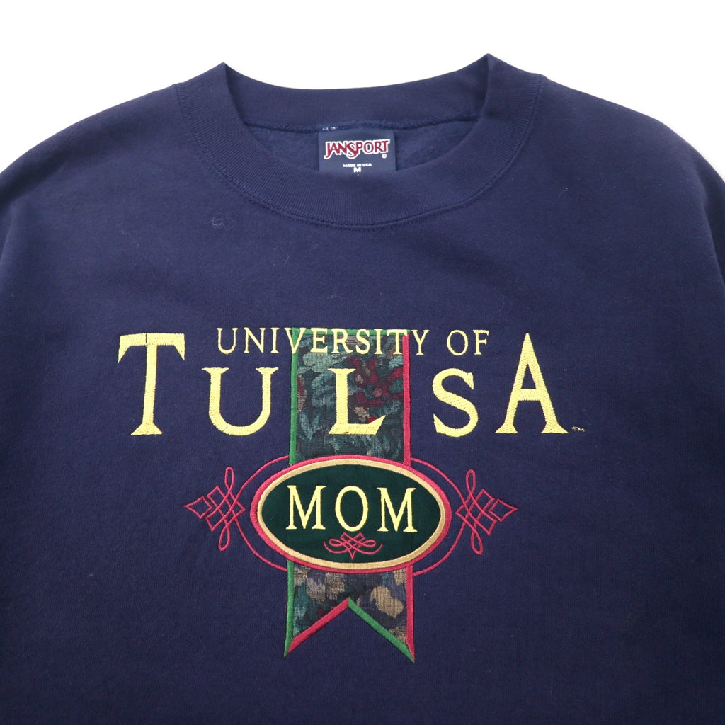 JAN SPORT Made in USA 90's College Embroidery Sweatshirt M Navy Cotton Brushed Back UNIVERSITY OF TULSA