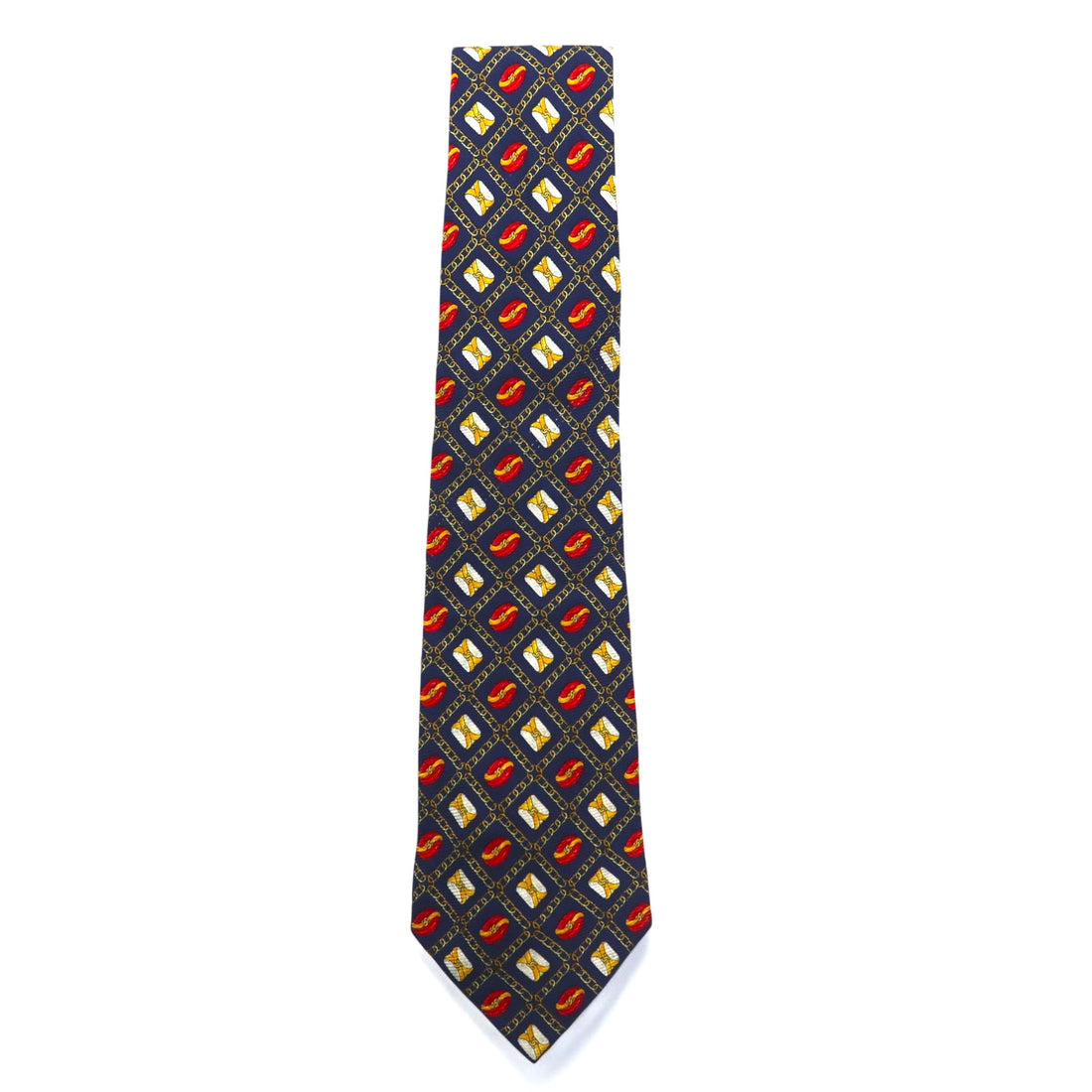 CHANEL Made in Italy Vintage Tie Navy Silk All-Over Pattern Chain