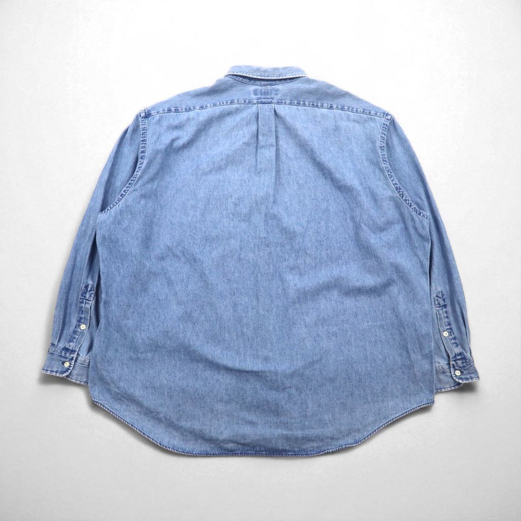 RALPH LAUREN 90s Big Shirt, Denim Button-Down Shirt, Size 2XL, Indigo and Blue with Small Pony Embroidery