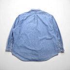 RALPH LAUREN 90s Big Shirt, Denim Button-Down Shirt, Size 2XL, Indigo and Blue with Small Pony Embroidery