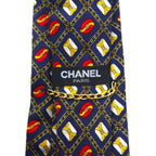 CHANEL イタリア製 ヴィンテージ ネクタイ ネイビー シルク 総柄 チェーン