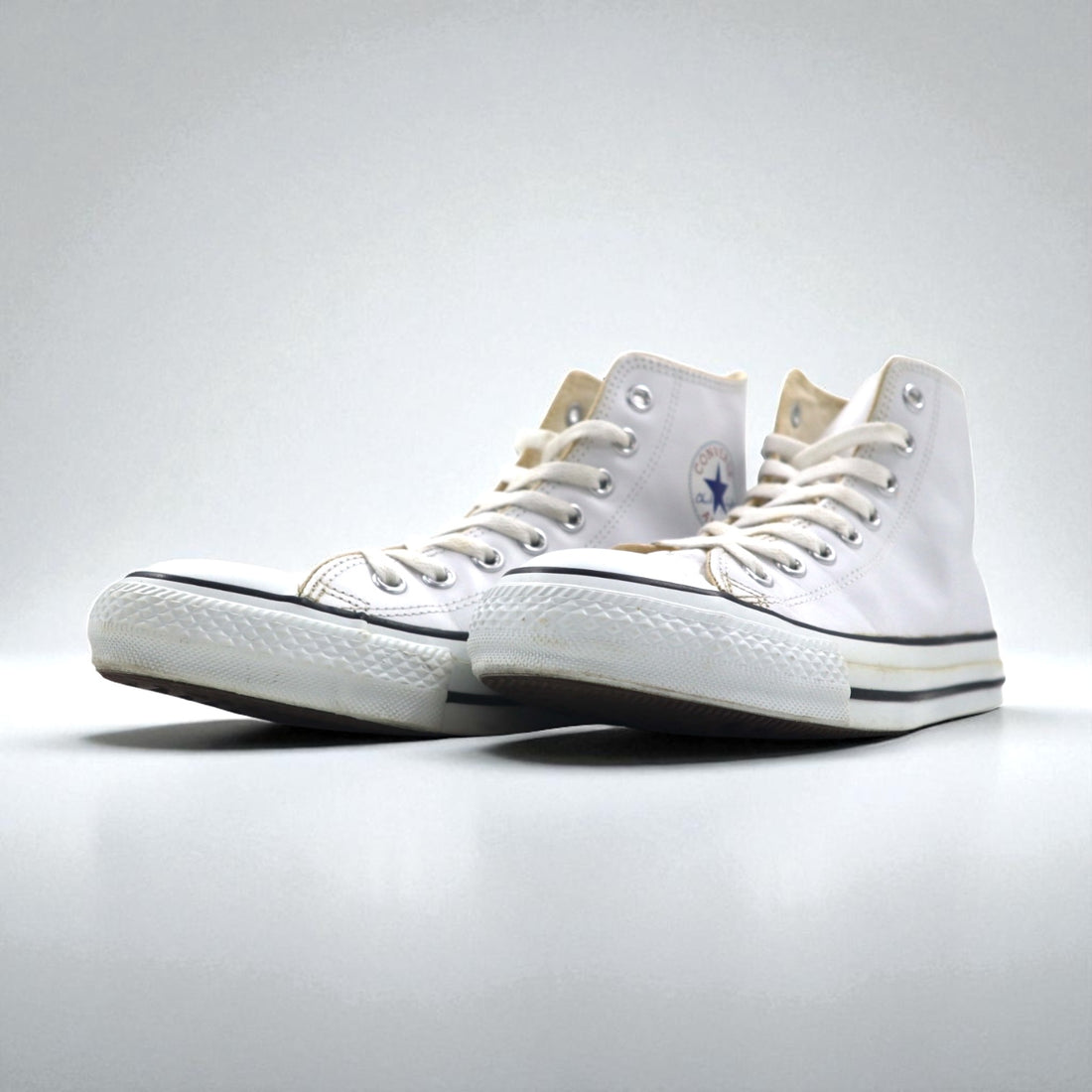 CONVERSE All Star High-Top Sneakers, Size 26cm, White Leather, 18615