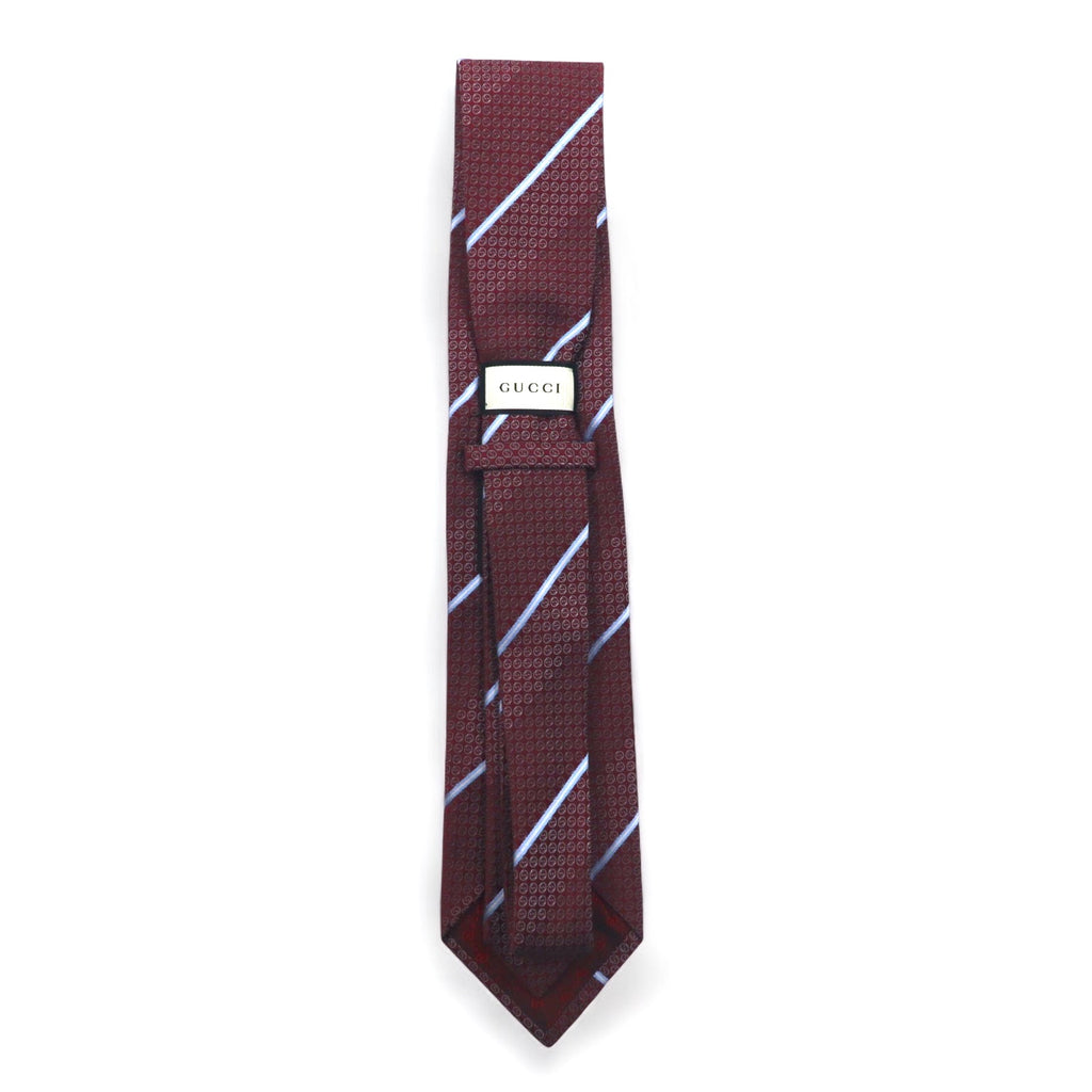 GUCCI Made in Italy Tie Bordeaux Regimental Stripe Silk GG Logo Current Tag