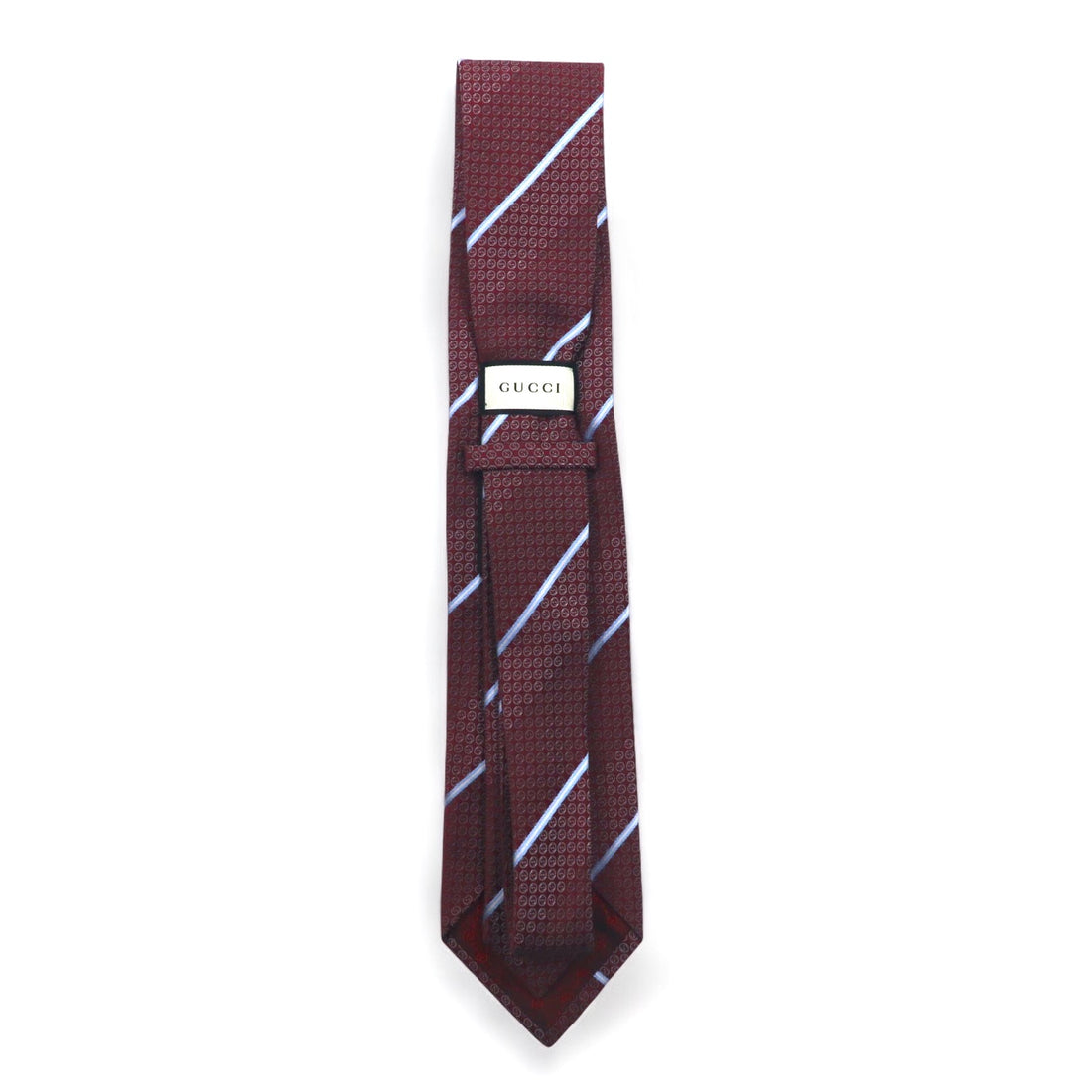 GUCCI Made in Italy Tie Bordeaux Regimental Stripe Silk GG Logo Current Tag