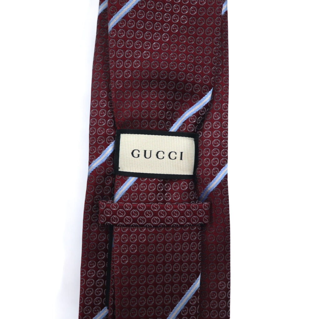 GUCCI Made in Italy Tie Bordeaux Regimental Stripe Silk GG Logo Current Tag