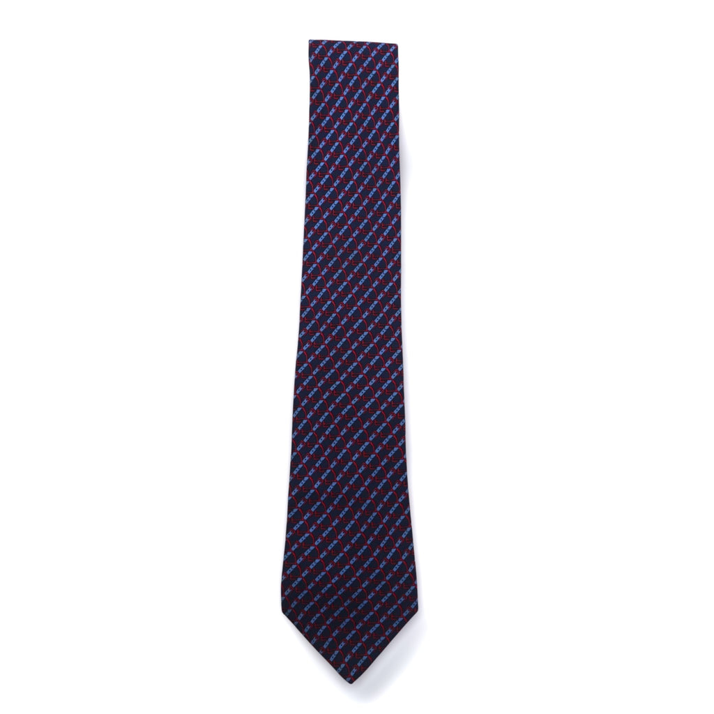 HERMES French made tie, navy silk, all-over stripe belt 7020 TA
