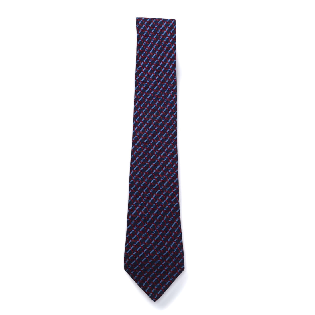 HERMES French made tie, navy silk, all-over stripe belt 7020 TA