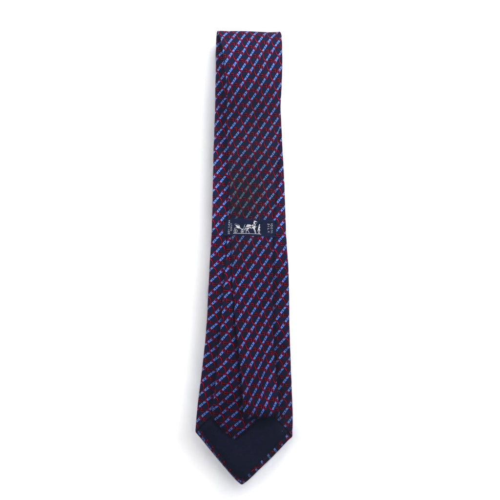 HERMES French made tie, navy silk, all-over stripe belt 7020 TA