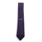 HERMES French made tie, navy silk, all-over stripe belt 7020 TA
