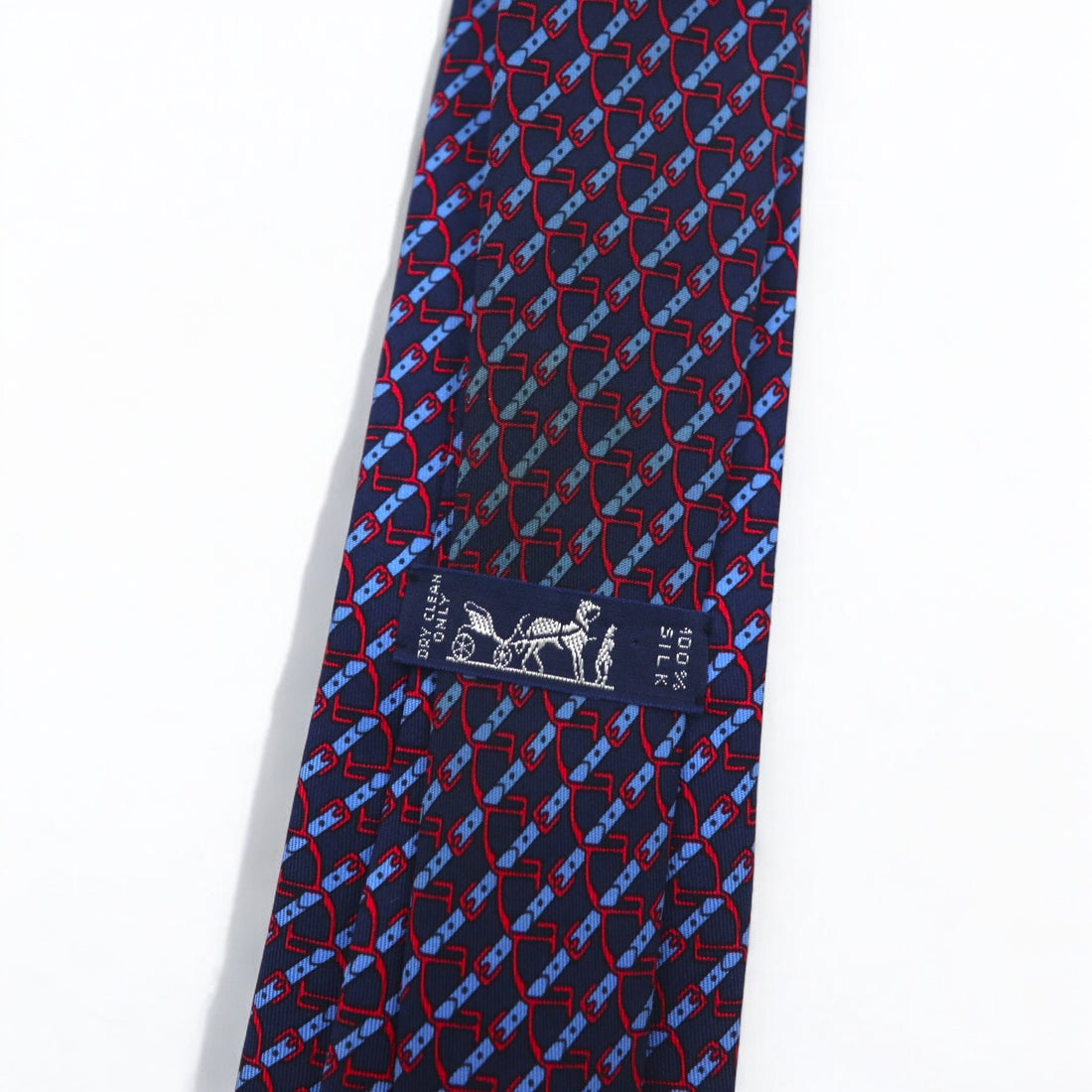 HERMES French made tie, navy silk, all-over stripe belt 7020 TA
