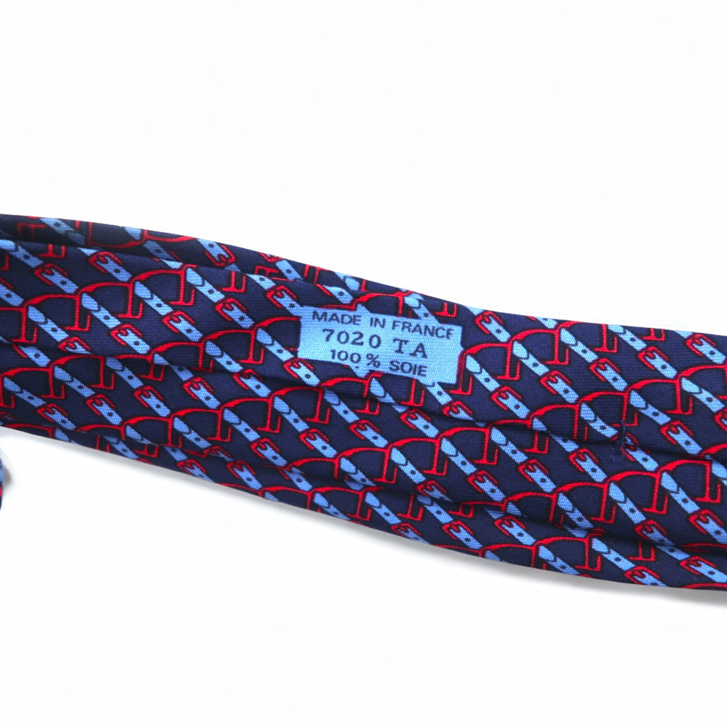 HERMES French made tie, navy silk, all-over stripe belt 7020 TA