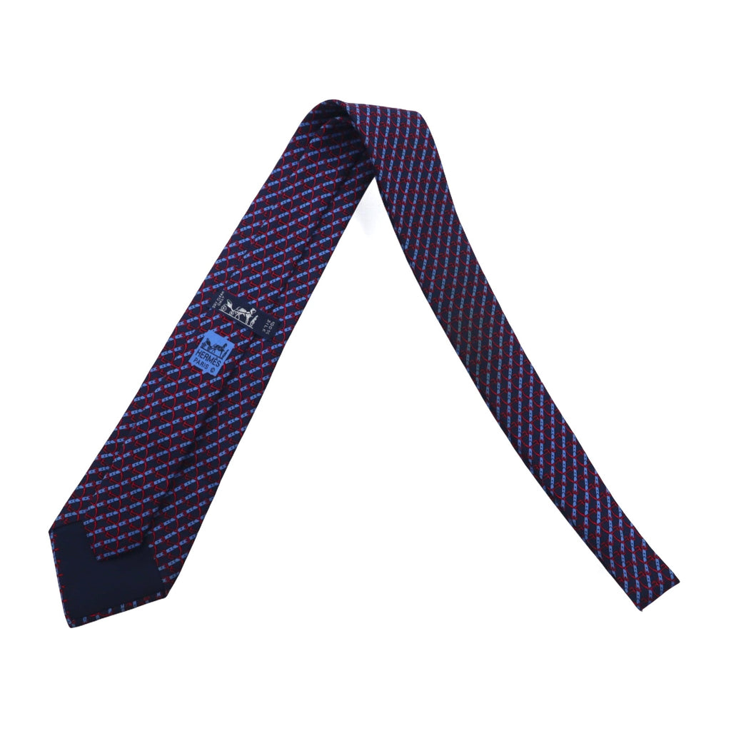 HERMES French made tie, navy silk, all-over stripe belt 7020 TA