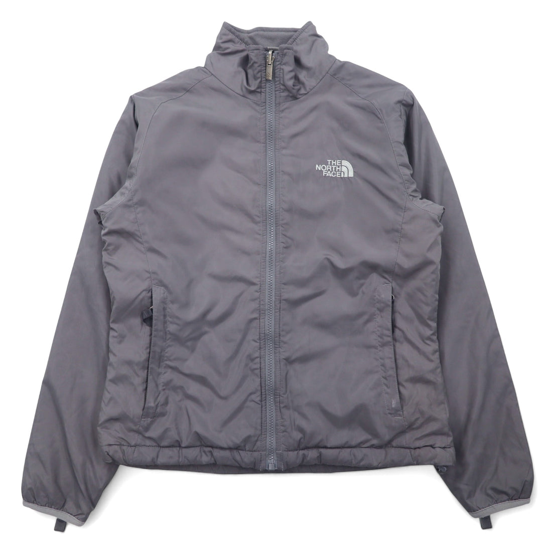 日本然リトテ-古着オンライン-THE NORTH FACE フリースライナー インサレーションジャケット 中綿 XS グレー ポリエステル ロゴ 刺繍 ドローコード-THE NORTH FACE fleece liner Puffer jacket batting XS gray polyester logo embroidery draw cord