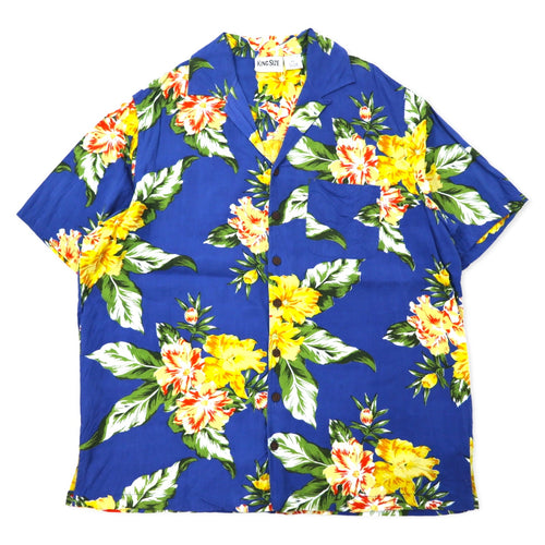 日本然リトテ-古着オンライン-90年代 KING SIZE オープンカラー アロハシャツ 2XL ブルー レーヨン 花柄 ビッグサイズ-90's KING SIZE open collar Hawaiian Shirt 2XL blue rayon floral pattern big size