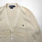Polo Ralph Lauren 90年代 コットンニット カーディガン L オフホワイト 生成り スモールポニー刺繡 パッチポケット