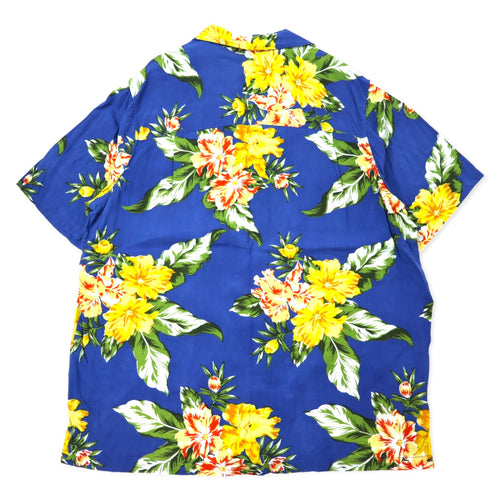 90s KING SIZE Open Collar Aloha Shirt 2XL Blue Rayon Floral Pattern Big Size