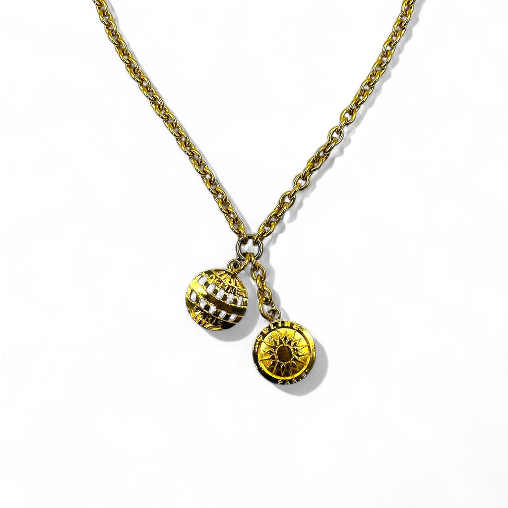 CELINE Vintage Charm Necklace Pendant Gold Chain Sun Made in Italy