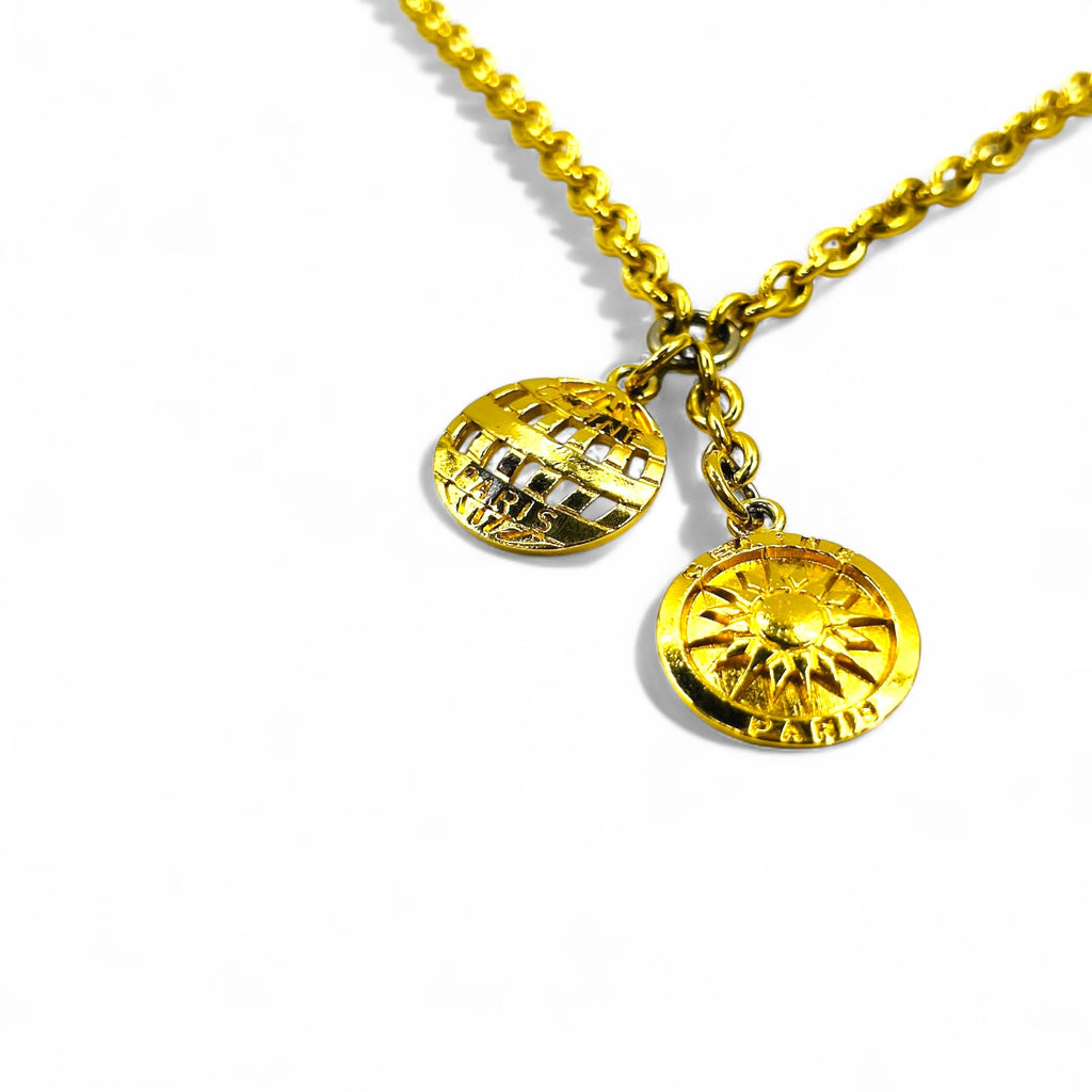 CELINE Vintage Charm Necklace Pendant Gold Chain Sun Made in Italy