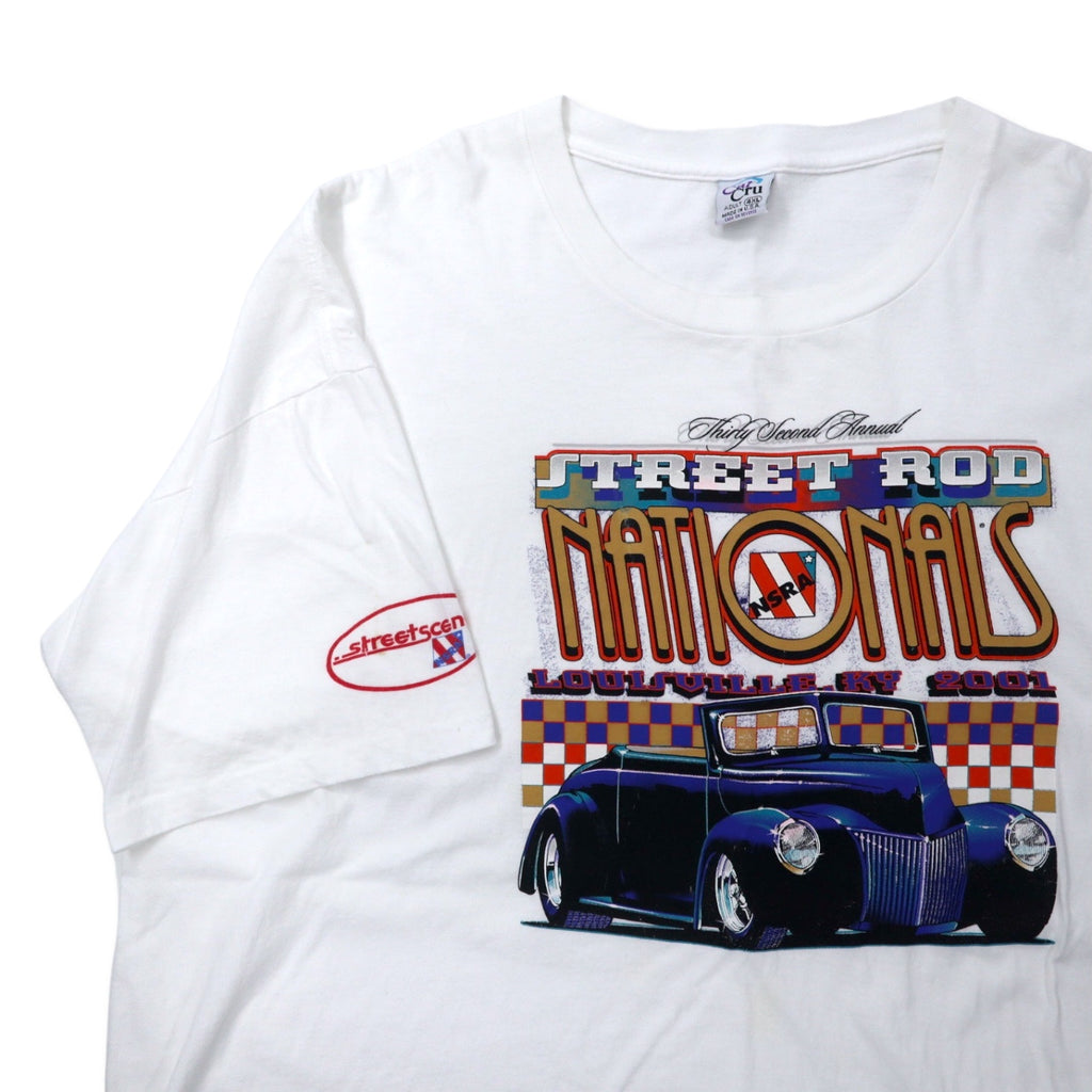 Made in USA 00s Cal Cru classic car print T-shirt 4XL white cotton STREET ROD NATIONALS big size