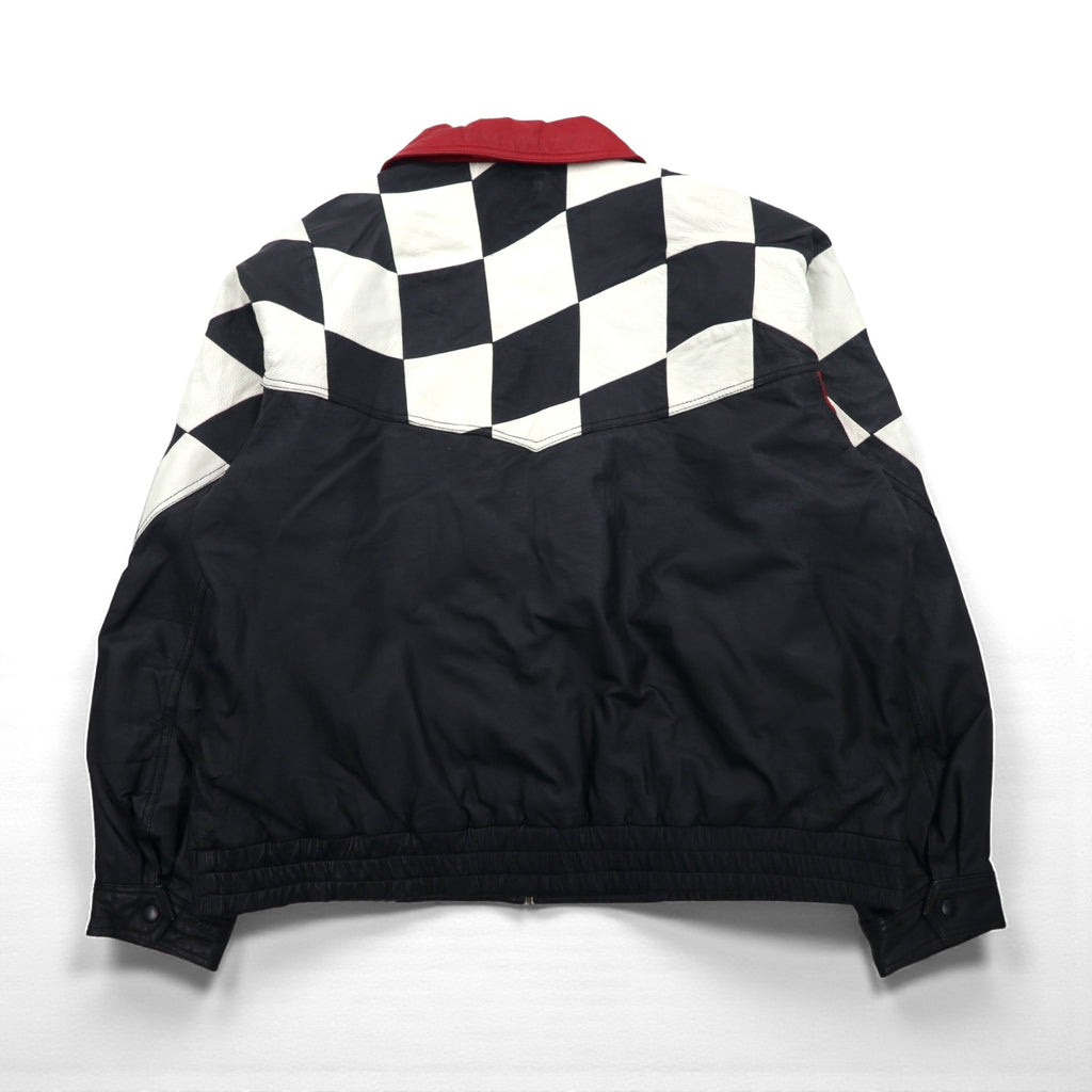 90s Vintage Burk's Bay Racing Riders Jacket, Size 2XL, Padded, Checkered Flag,