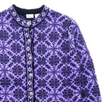 LLBean Tyrolean Knit Concho Button Cardigan S Purple Wool All-over Nordic Pattern