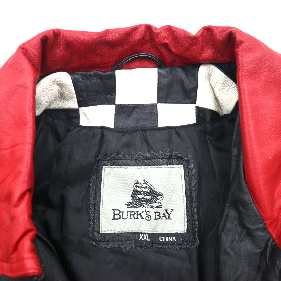 90s Vintage Burk's Bay Racing Riders Jacket, Size 2XL, Padded, Checkered Flag,