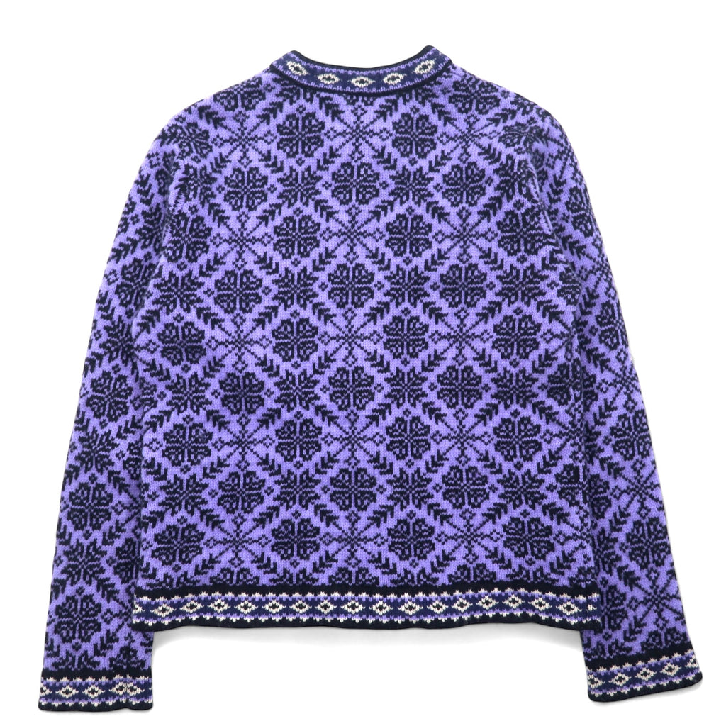 LLBean Tyrolean Knit Concho Button Cardigan S Purple Wool All-over Nordic Pattern