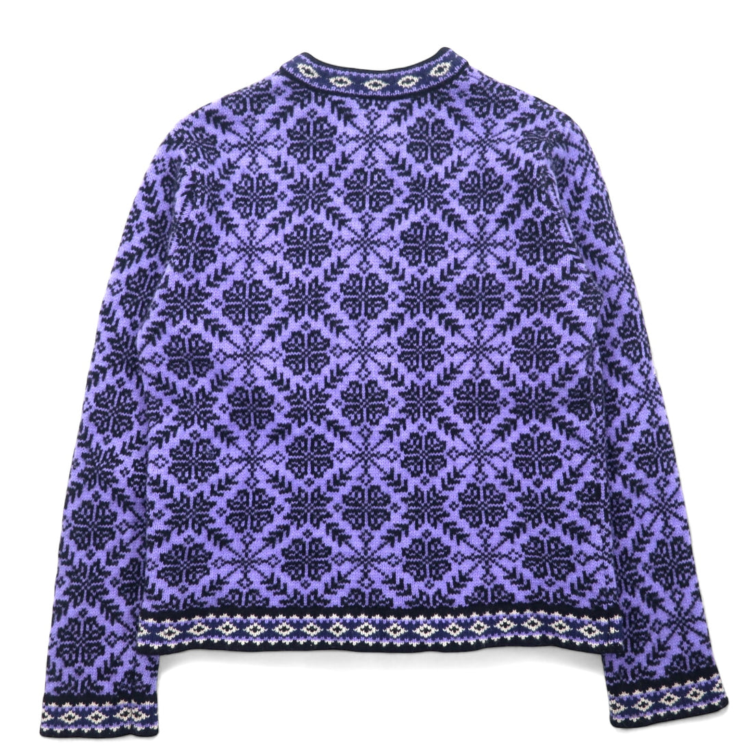 LLBean Tyrolean Knit Concho Button Cardigan S Purple Wool All-over Nordic Pattern