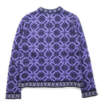 LLBean Tyrolean Knit Concho Button Cardigan S Purple Wool All-over Nordic Pattern