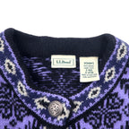 LLBean Tyrolean Knit Concho Button Cardigan S Purple Wool All-over Nordic Pattern