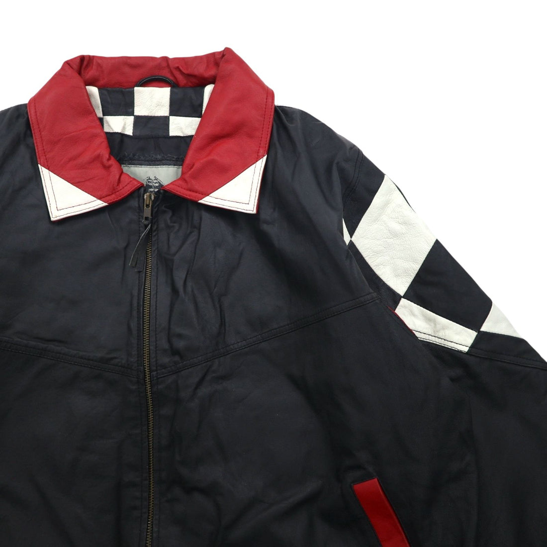 90s Vintage Burk's Bay Racing Riders Jacket, Size 2XL, Padded, Checkered Flag,