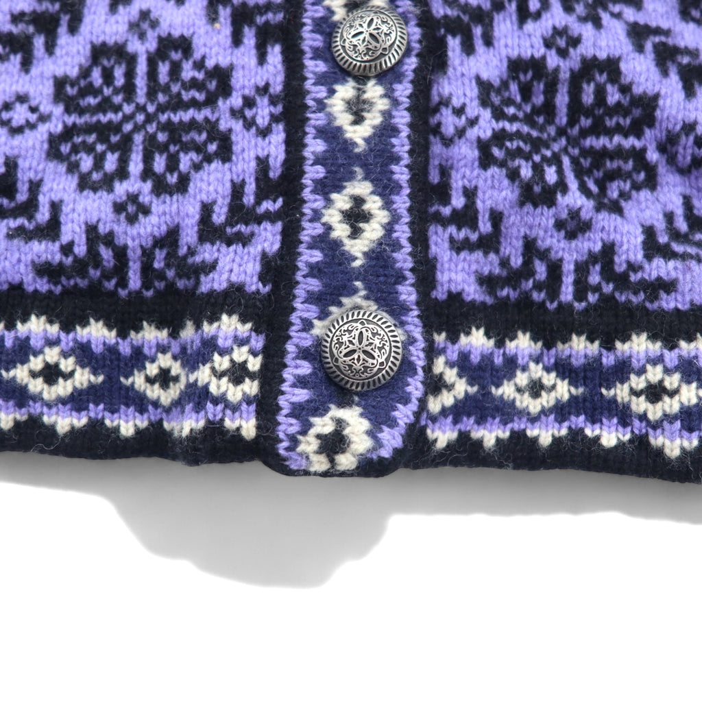 LLBean Tyrolean Knit Concho Button Cardigan S Purple Wool All-over Nordic Pattern