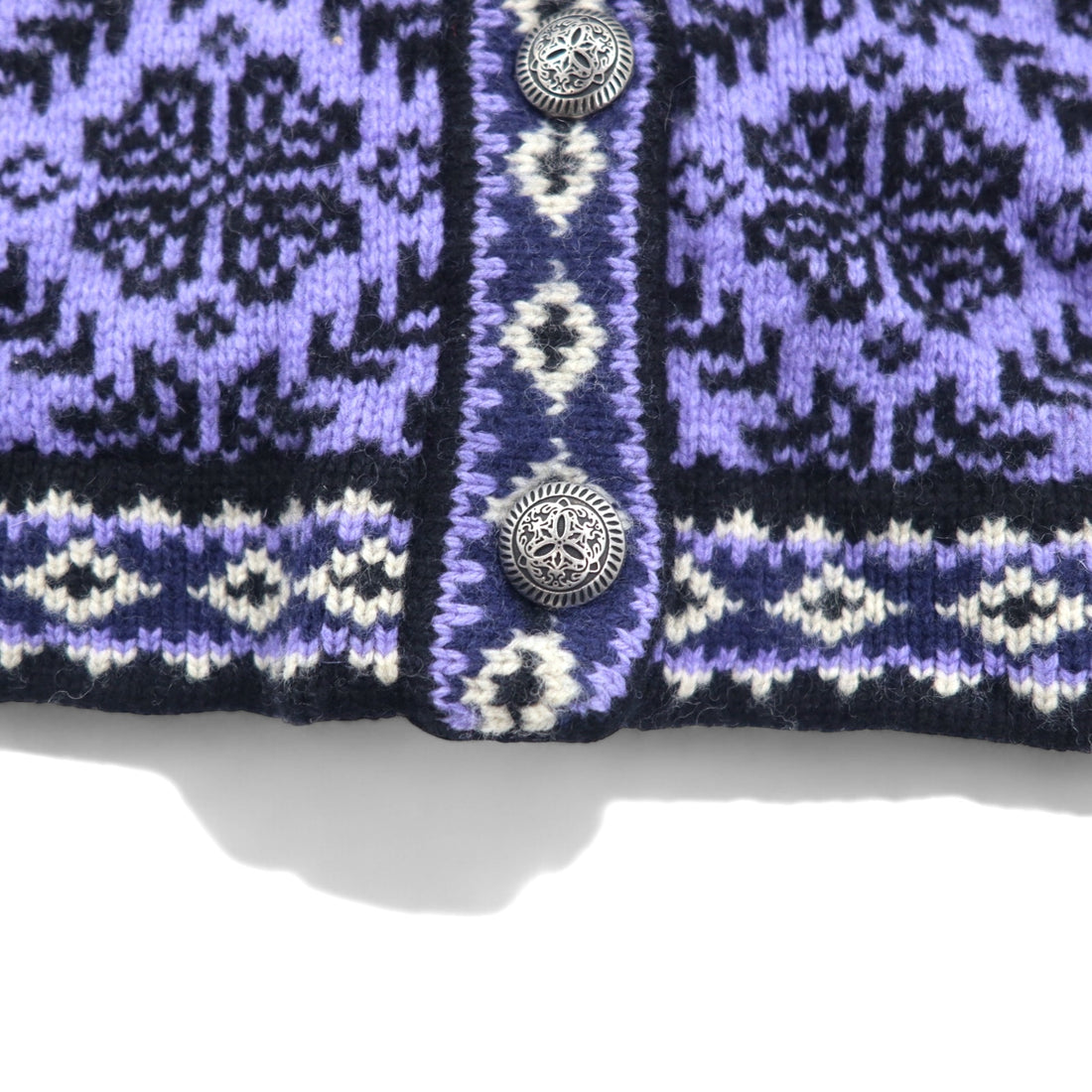 LLBean Tyrolean Knit Concho Button Cardigan S Purple Wool All-over Nordic Pattern
