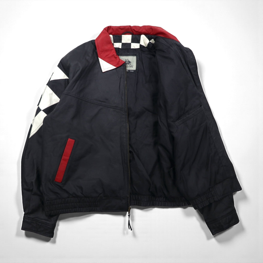 90s Vintage Burk's Bay Racing Riders Jacket, Size 2XL, Padded, Checkered Flag,