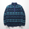 L.L.Bean 90s Half-Snap Fleece Jacket, Large, Navy, Snap Buttons, Allover Pattern, Nordic Style