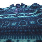 L.L.Bean 90s Half-Snap Fleece Jacket, Large, Navy, Snap Buttons, Allover Pattern, Nordic Style