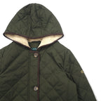 LAUREN RALPH LAUREN Hooded Quilted Jacket Coat L Khaki Polyester Scarf Pattern Lining