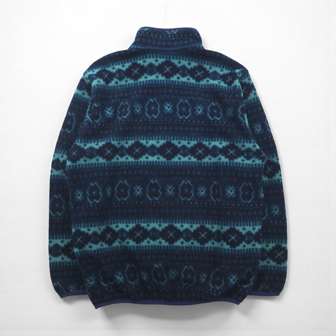 L.L.Bean 90s Half-Snap Fleece Jacket, Large, Navy, Snap Buttons, Allover Pattern, Nordic Style