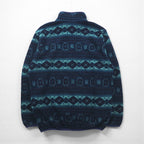L.L.Bean 90s Half-Snap Fleece Jacket, Large, Navy, Snap Buttons, Allover Pattern, Nordic Style