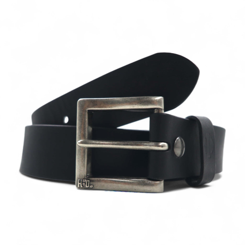 HARLEY DAVIDSON Leather Belt, Size 38, Black Cowhide with Silver Metal Buckle, 97806-18VM