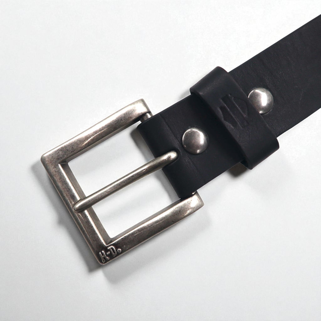 HARLEY DAVIDSON Leather Belt, Size 38, Black Cowhide with Silver Metal Buckle, 97806-18VM
