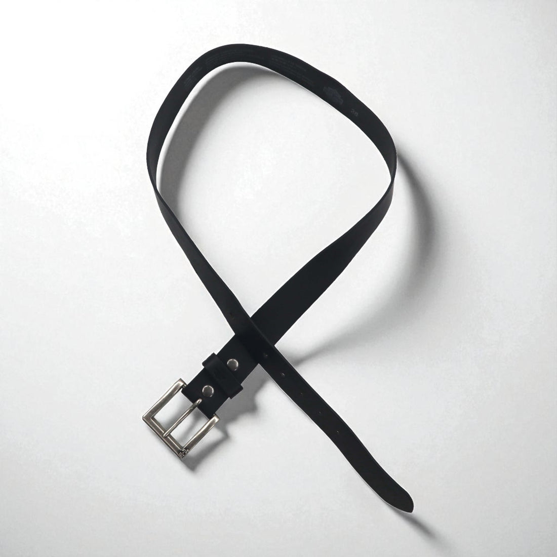 HARLEY DAVIDSON Leather Belt, Size 38, Black Cowhide with Silver Metal Buckle, 97806-18VM