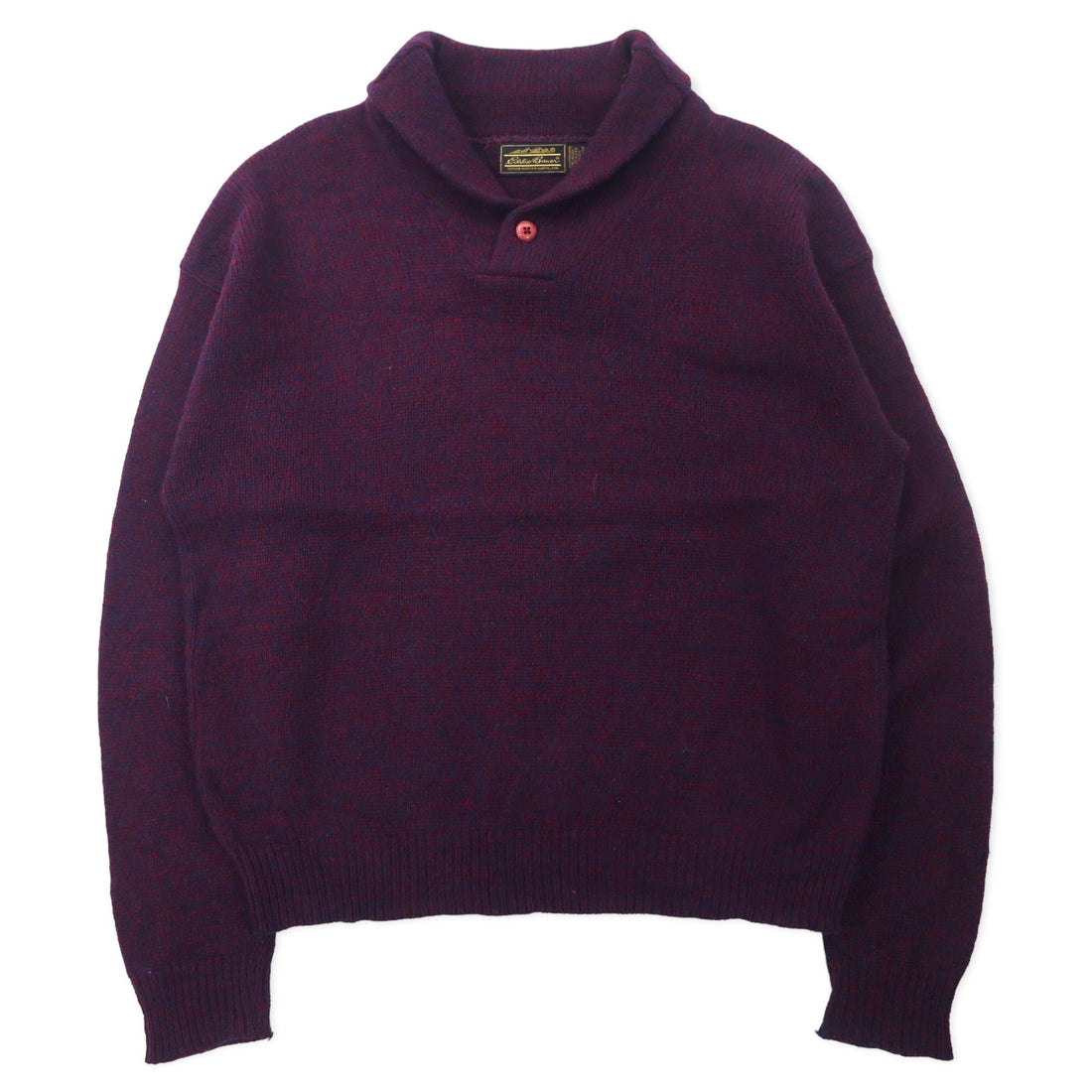 日本然リトテ-古着オンライン-Eddie Bauer USA製 90年代 ショールカラー ニット セーター XL パープル ウール 黒タグ ビッグサイズ-Eddie Bauer USA MADE 90s Show COLLAR Knit Sweater XL Purple Wool Black Tag Big Size