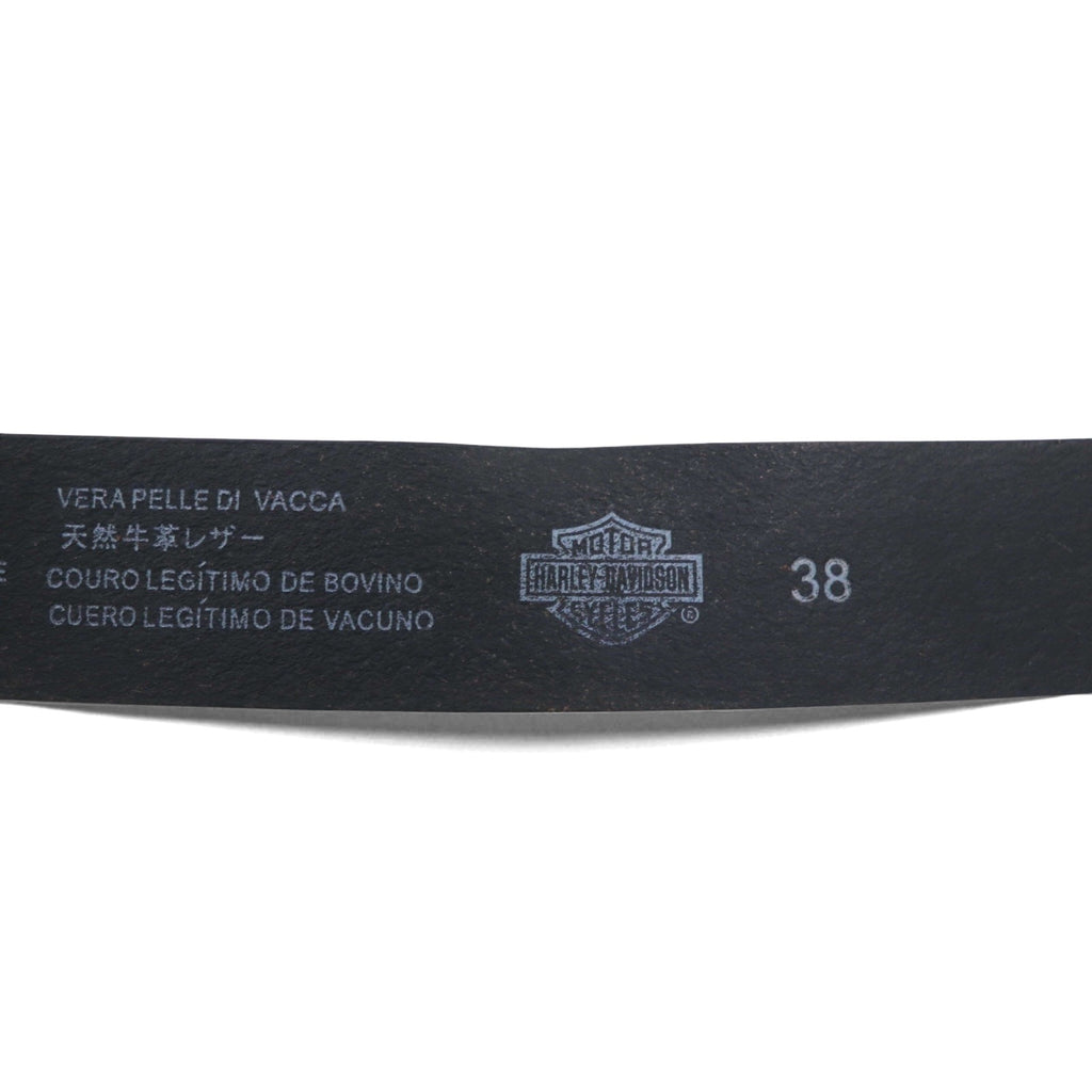 HARLEY DAVIDSON Leather Belt, Size 38, Black Cowhide with Silver Metal Buckle, 97806-18VM