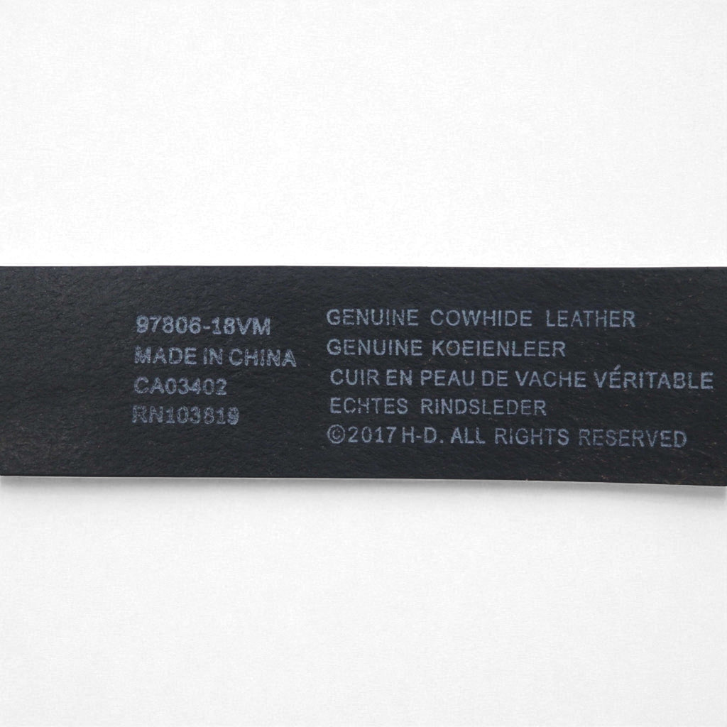 HARLEY DAVIDSON Leather Belt, Size 38, Black Cowhide with Silver Metal Buckle, 97806-18VM