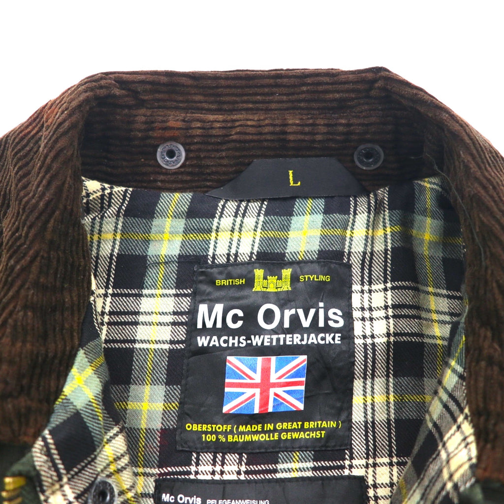 Mc Orvis 1990s Made in England Oiled Jacket, Size L, Khaki, Waterproof Cotton, Check Lining