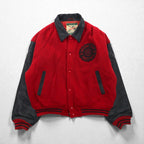 Vintage 80s Fancy Ball Varsity Jacket, Leather, Wool, Detachable Hood, Size L,
