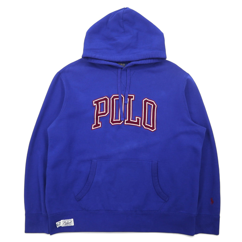 日本然リトテ-古着オンライン-POLO RALPH LAUREN ロゴ 刺繍 プルオーバーパーカー XL ブルー コットン-POLO RALPH LAUREN Logo Embroidery Pullover Hoodie XL Blue Cotton