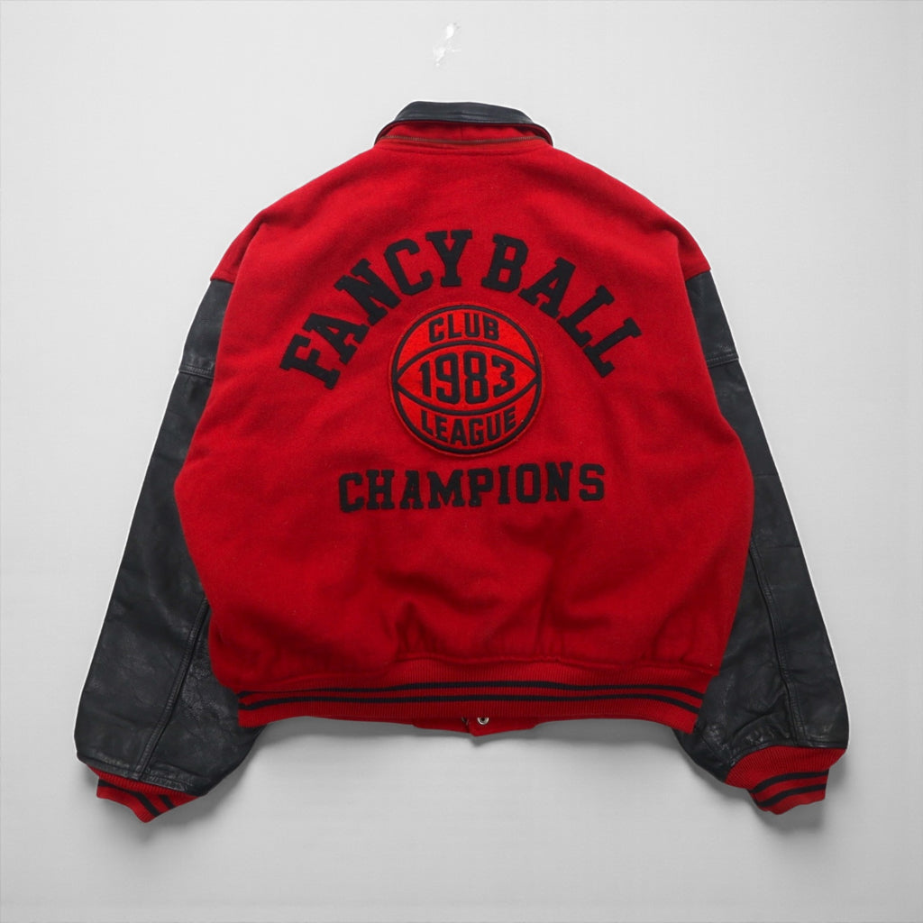 Vintage 80s Fancy Ball Varsity Jacket, Leather, Wool, Detachable Hood, Size L,